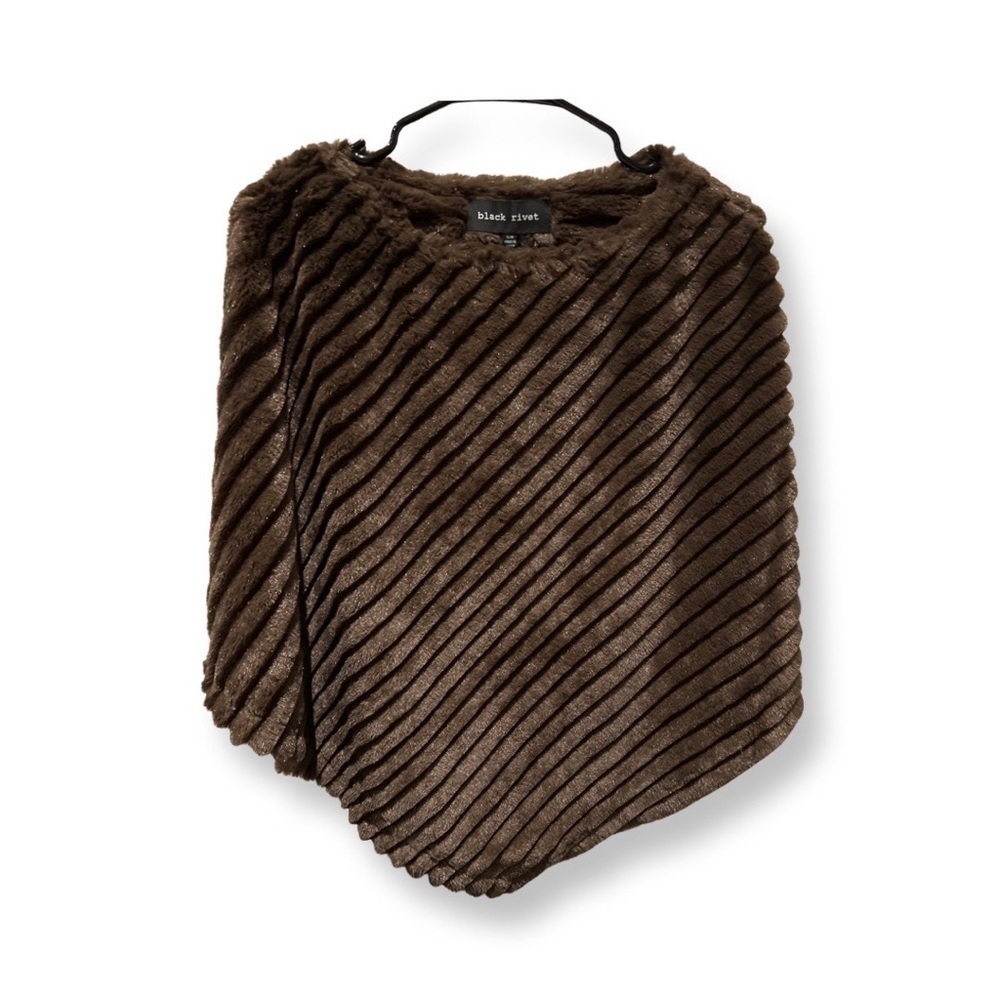 Black rivet chocolate brown shawl shrug cover up cape faux fur size small - Picture 11 of 13